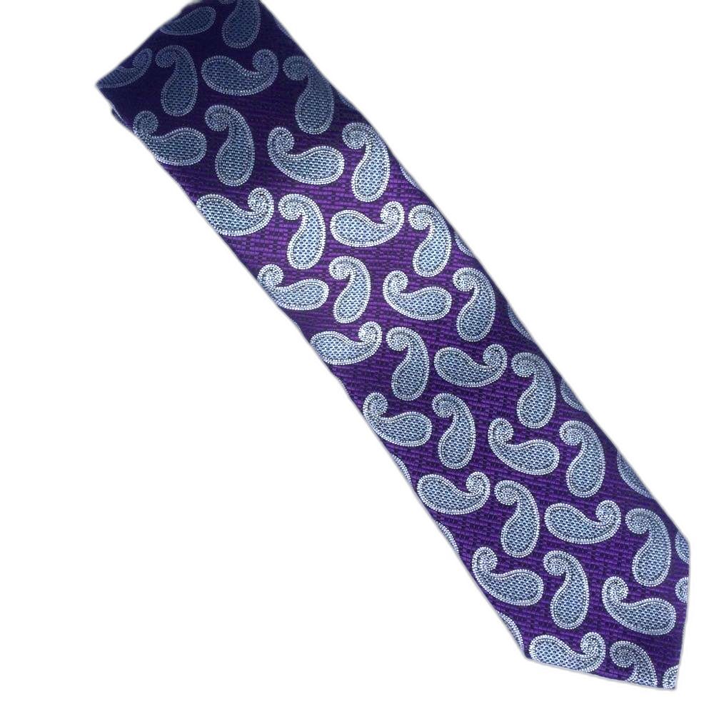 BILL ROBINSON Purple Silver Paisley Silk Neck Tie 59”